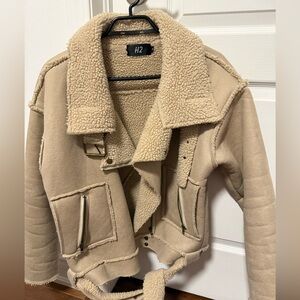 Korean Tan crop Shearling Jacket Size M